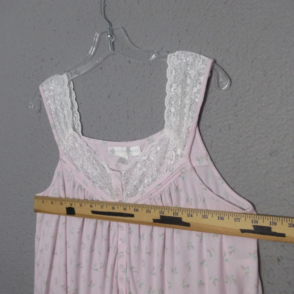 Eileen West Nightgown Small Pink Floral Lace Trim Cottage Core Boho Coquette